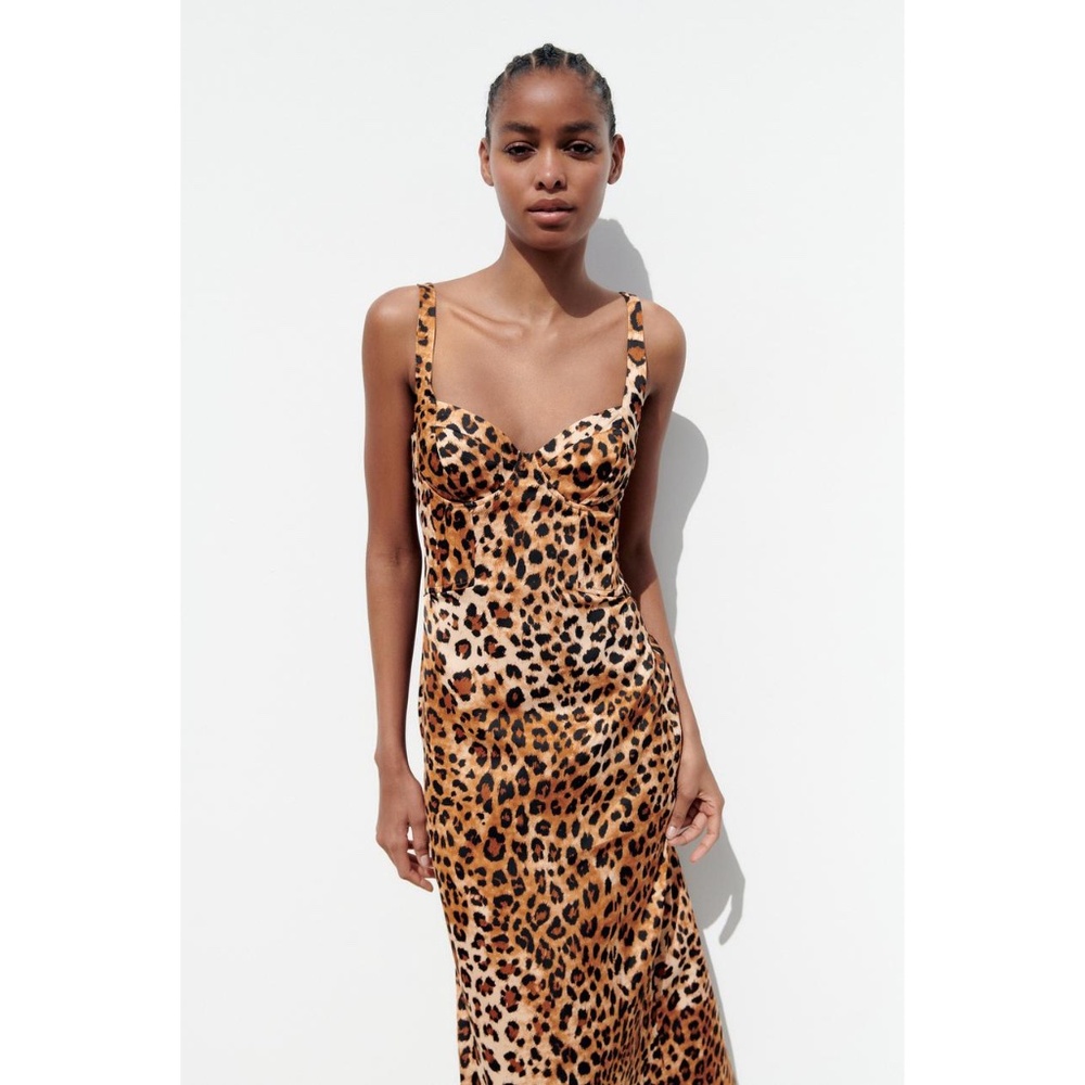 ZARA NEW WOMAN LEOPARD PRINT CORSET DRESS sz M 9123/727/099